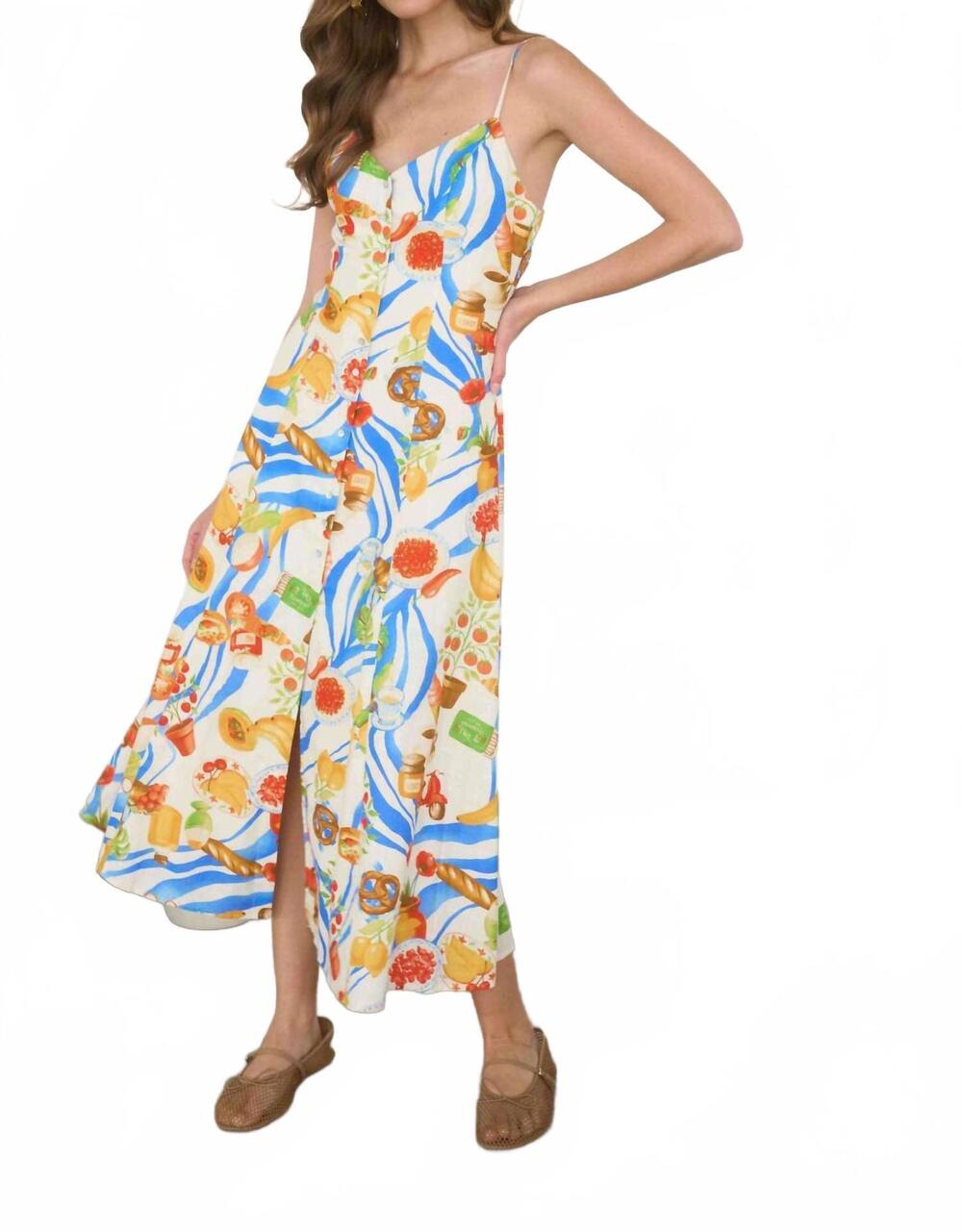 NEW MOON RIVER button down midi dress in white multi